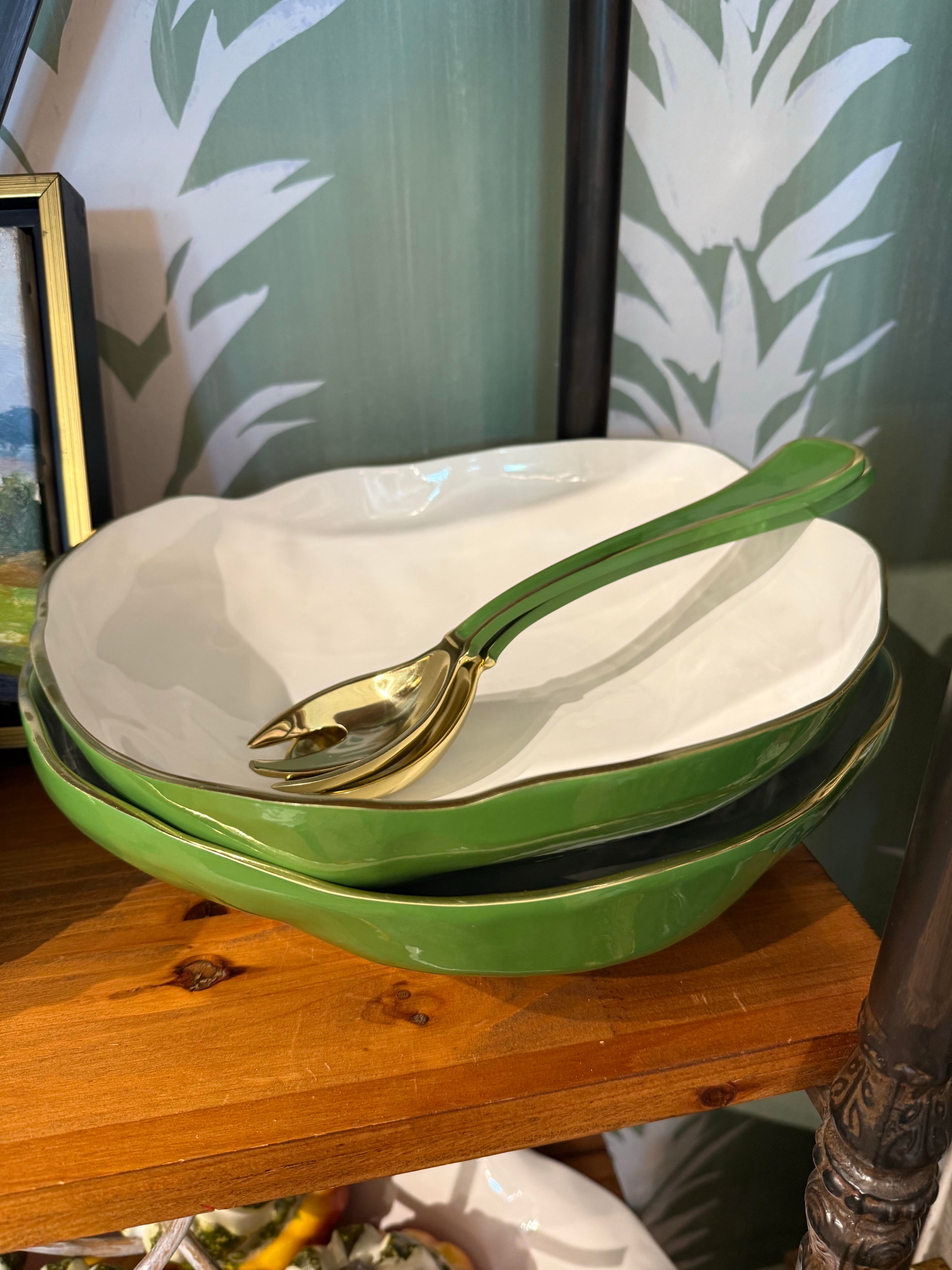 ENCANTO Nuevo Large Bowl Leaf Green and White