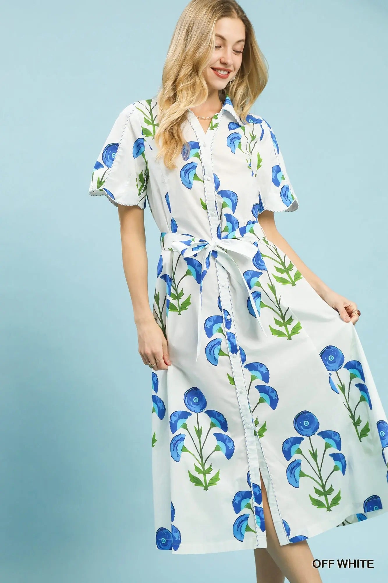 Floral Belted Midi Dress