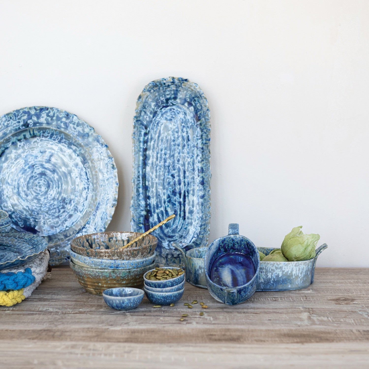 Reactive Crackle Glaze Blue Platter