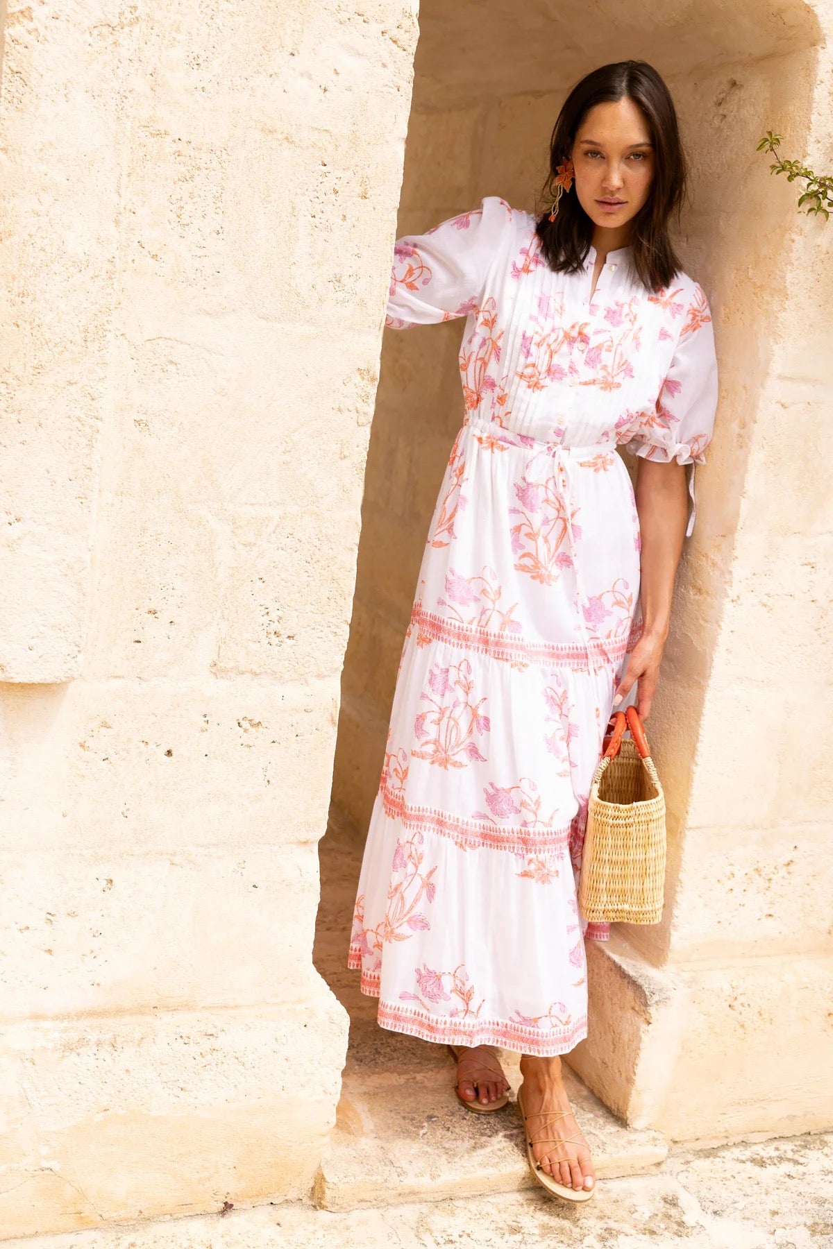 Cinched Pintuck Maxi - Coral Ostuni
