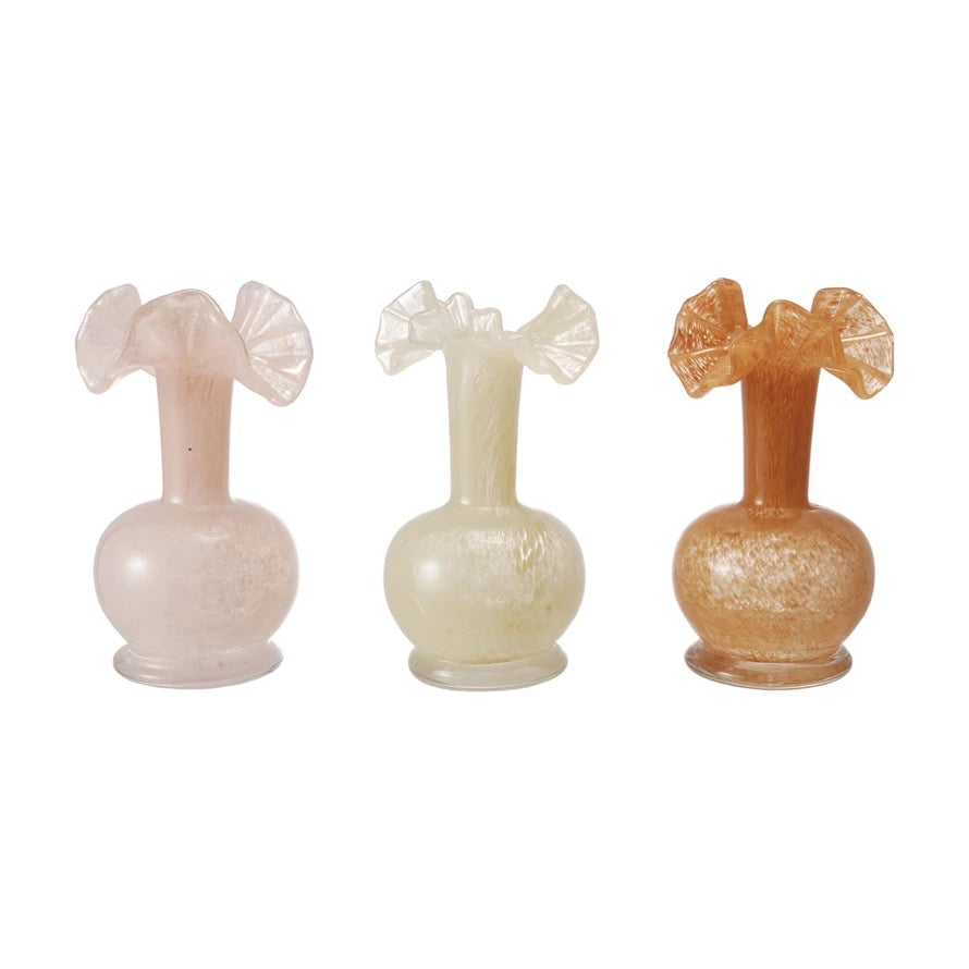 Art Glass Vase w/ Ruffle, 3 Colors