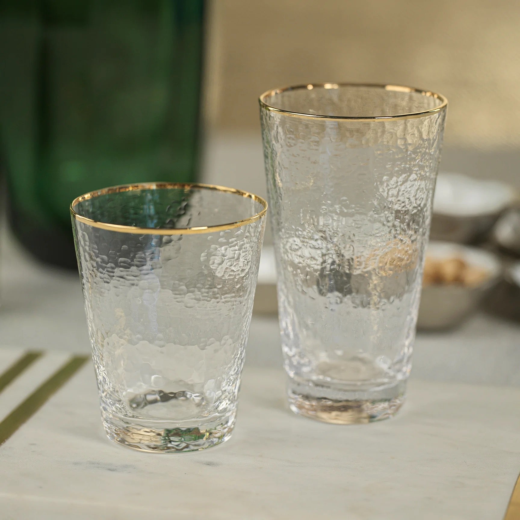 Negroni Hammered Tapered Double Old Fashioned Glass - Clear with Gold Rim