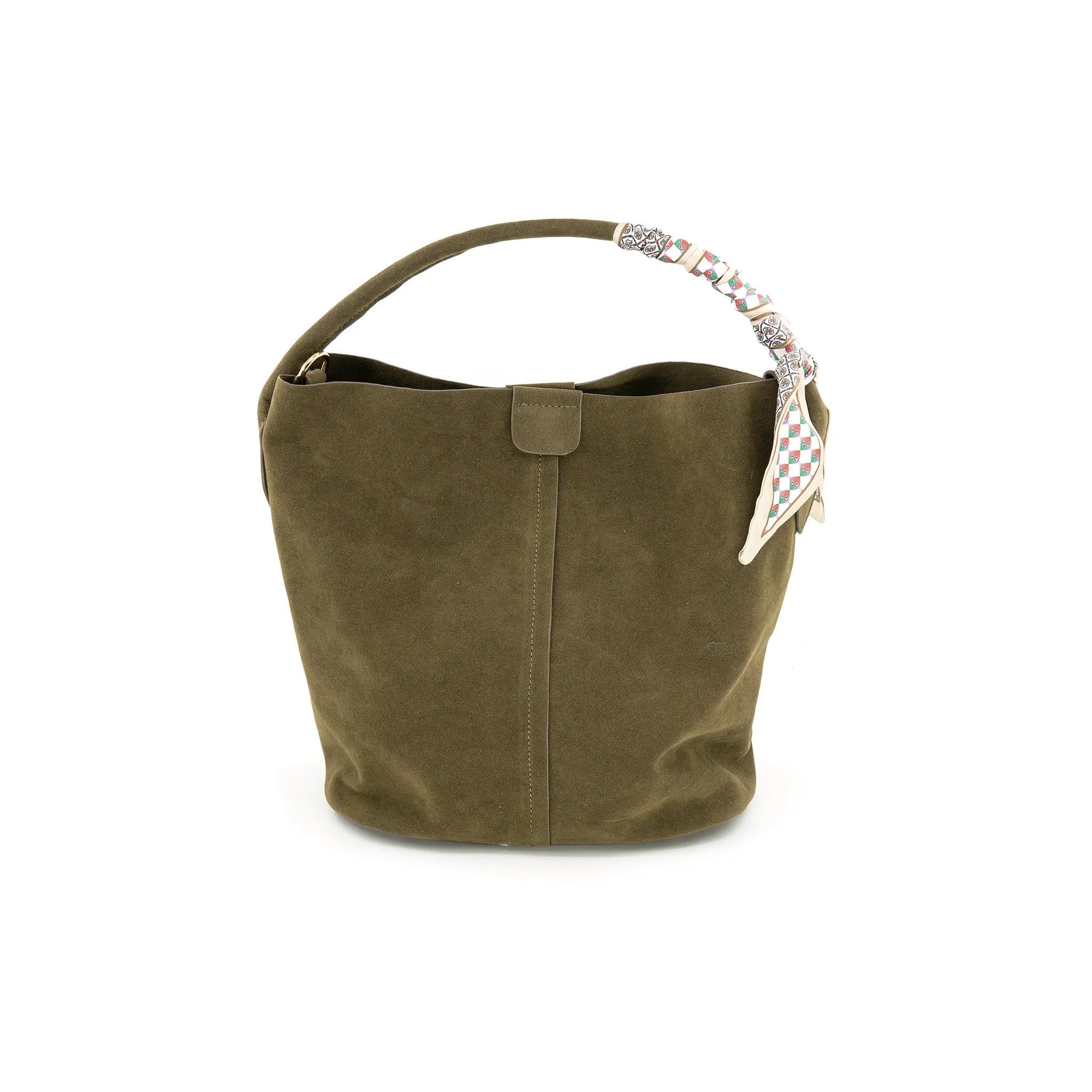 Suede Bucket bag w/ Scarf Handle