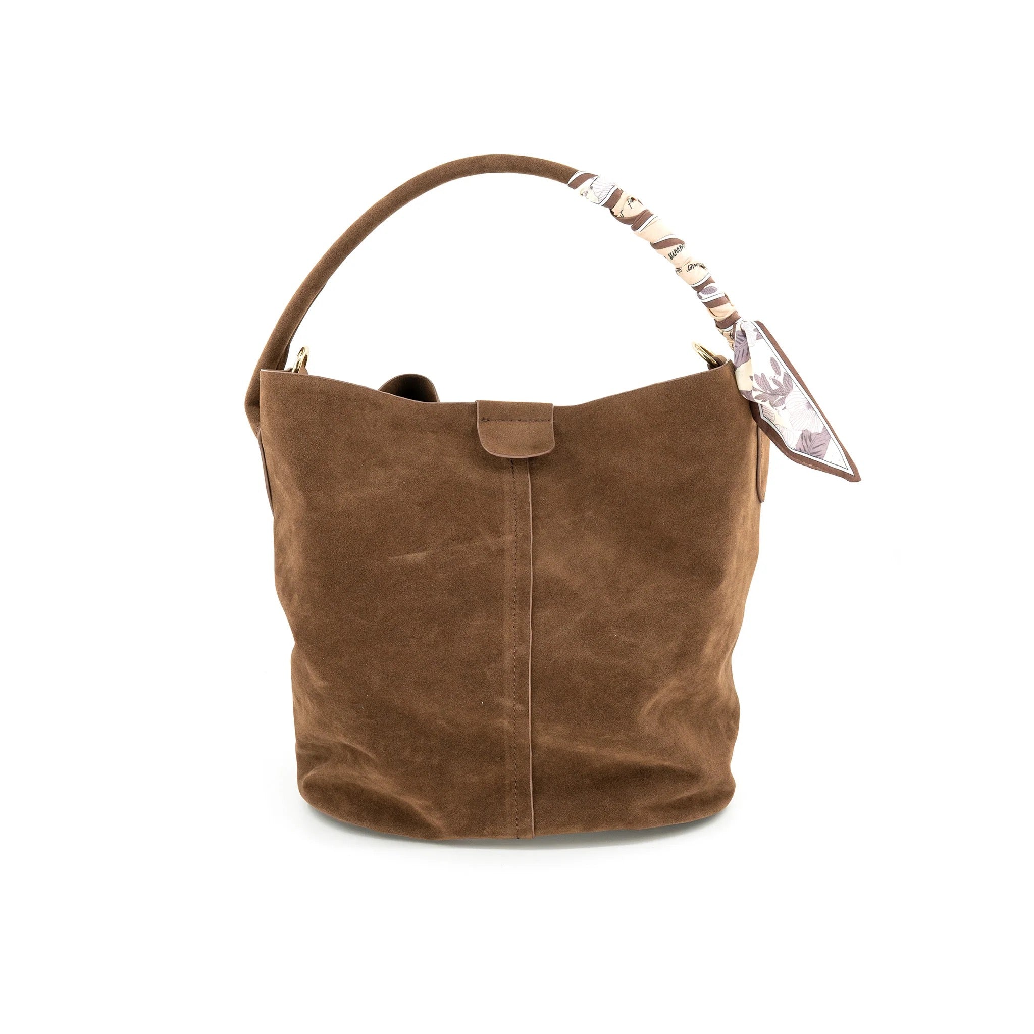 Suede Bucket bag w/ Scarf Handle