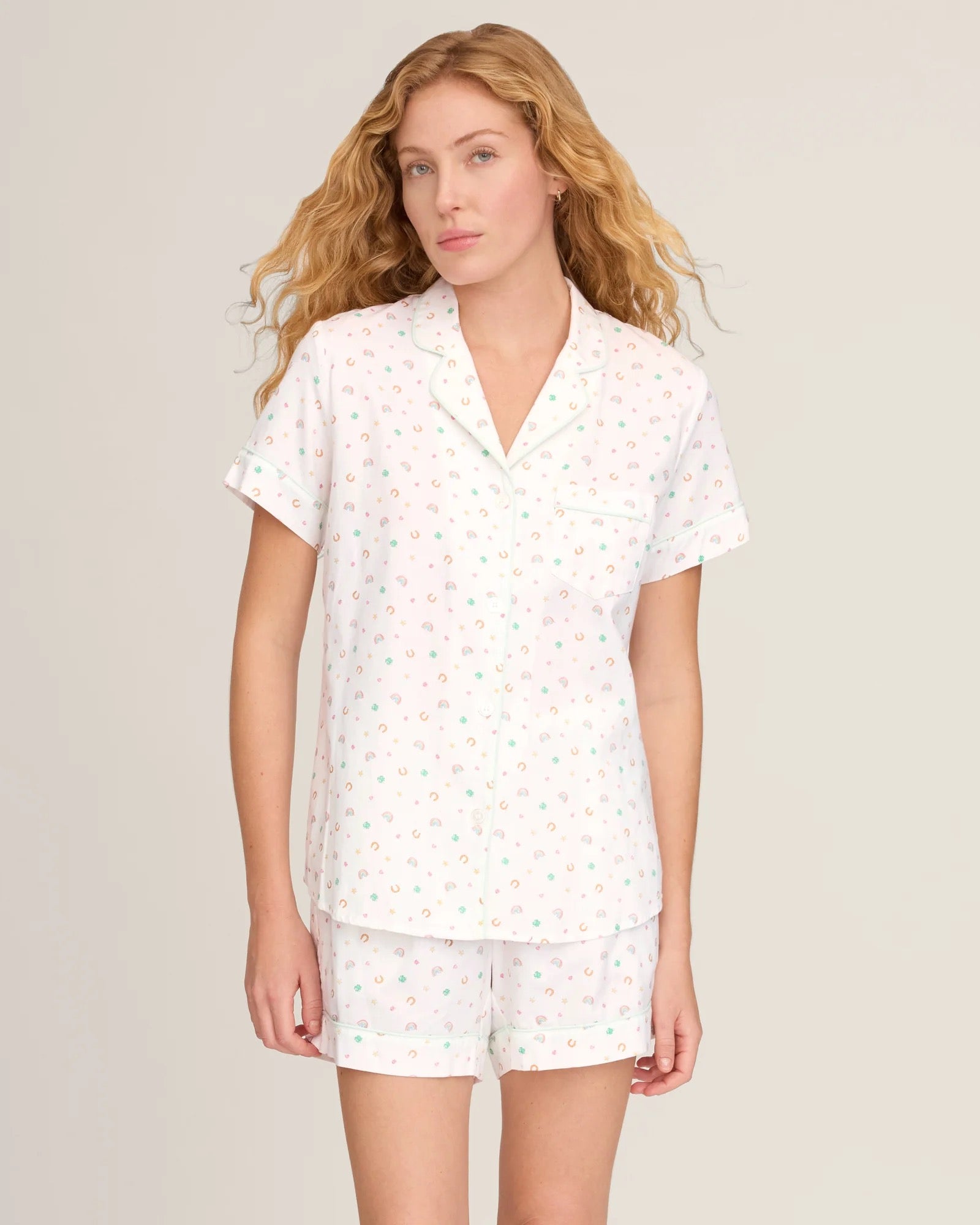 Women's Twill Short Sleeve Short Set in Good Luck Charms
