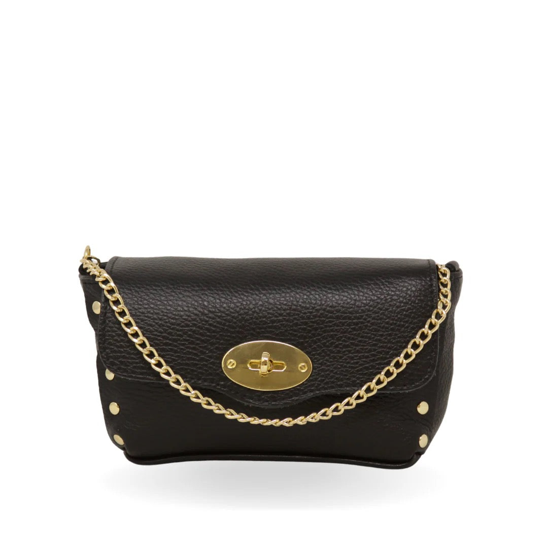 Italian Leather Small Stud Top Handle Crossbody
