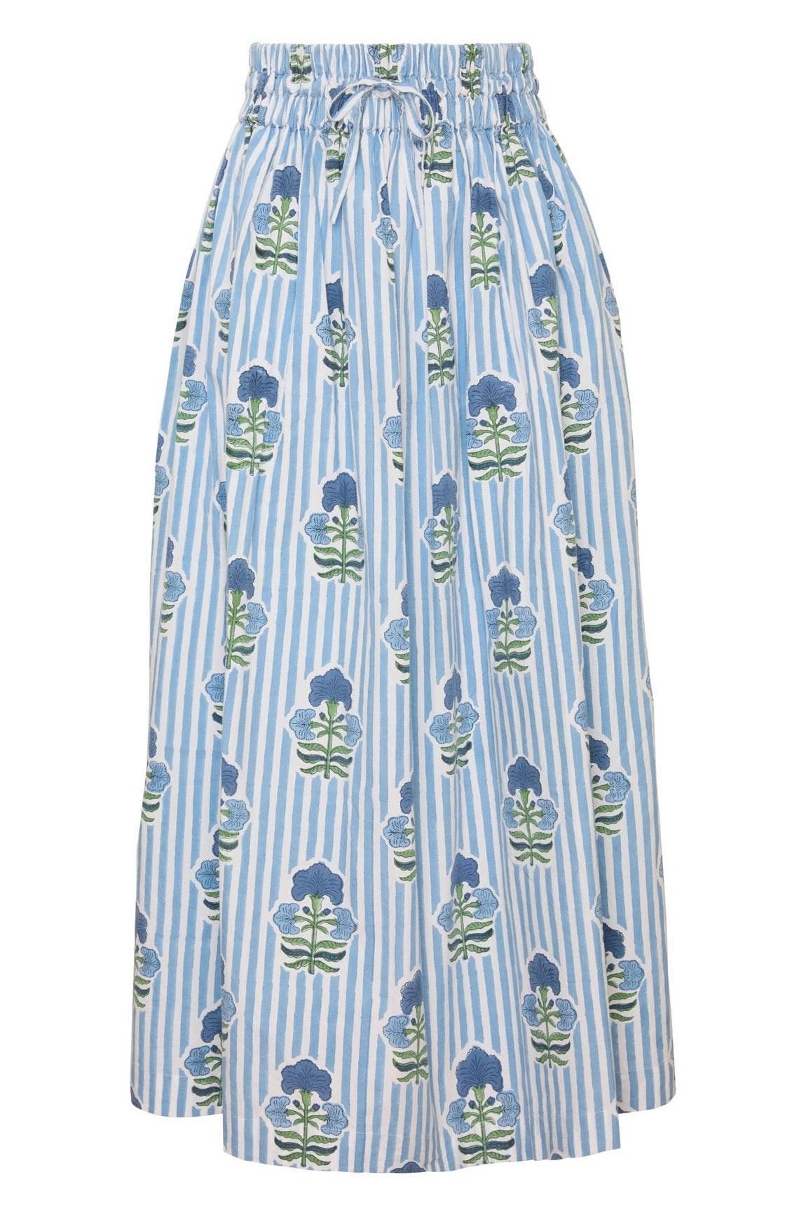 Newport Skirt Blue/Green Flower on Blue Stripe