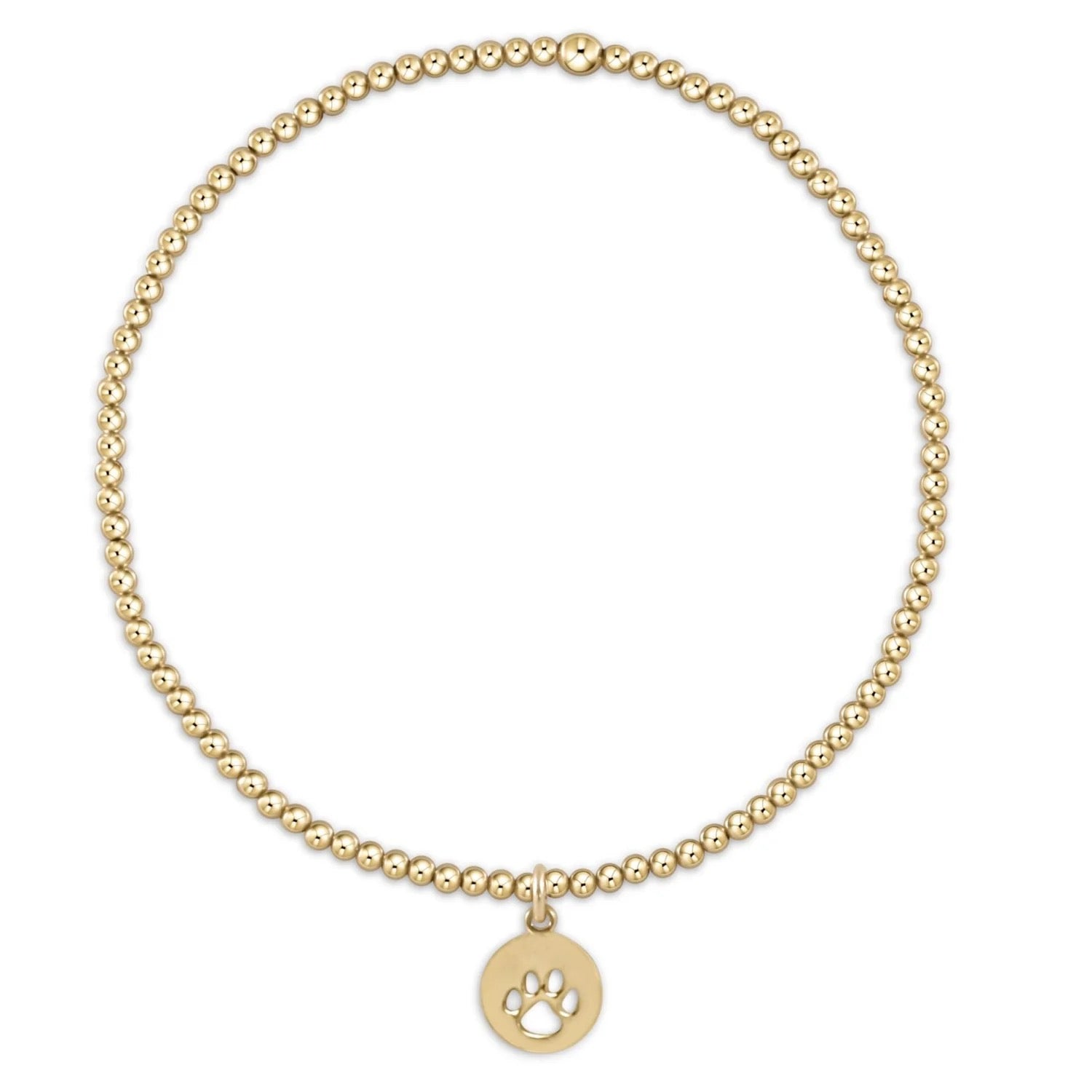 classic gold 3mm bead bracelet - paw print small disc