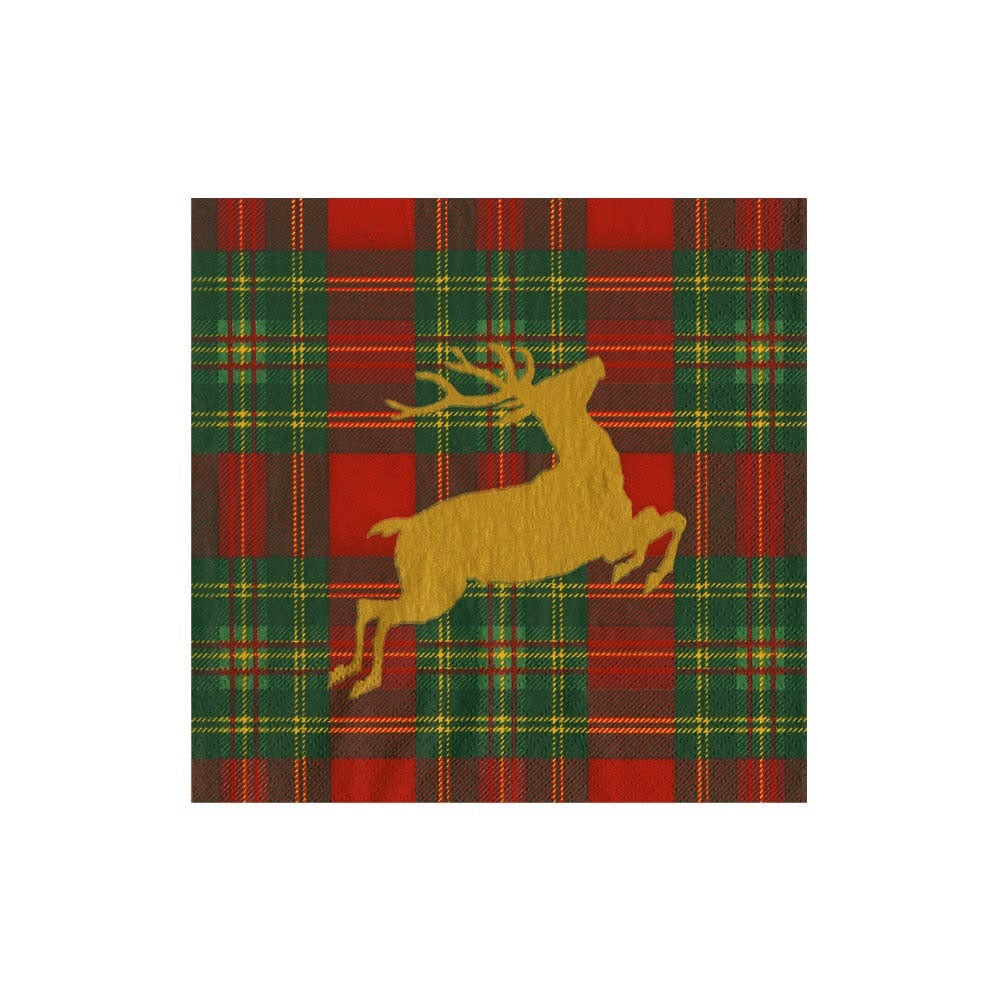 Reindeer Tartan Red Cocktail Napkins