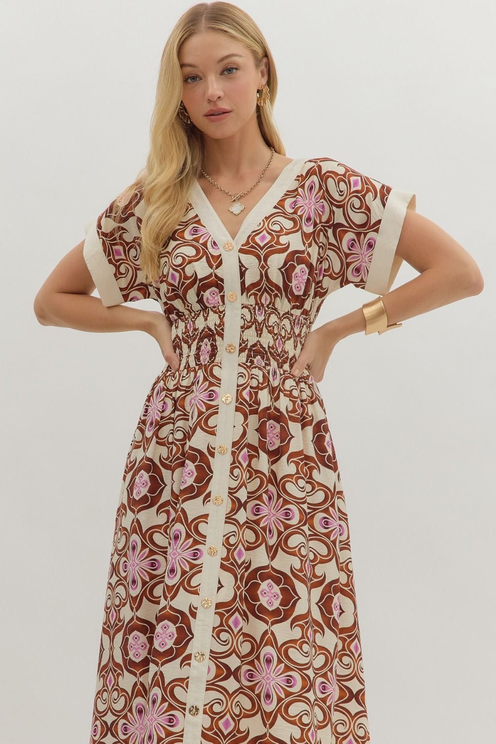 Brown Botanical Dress
