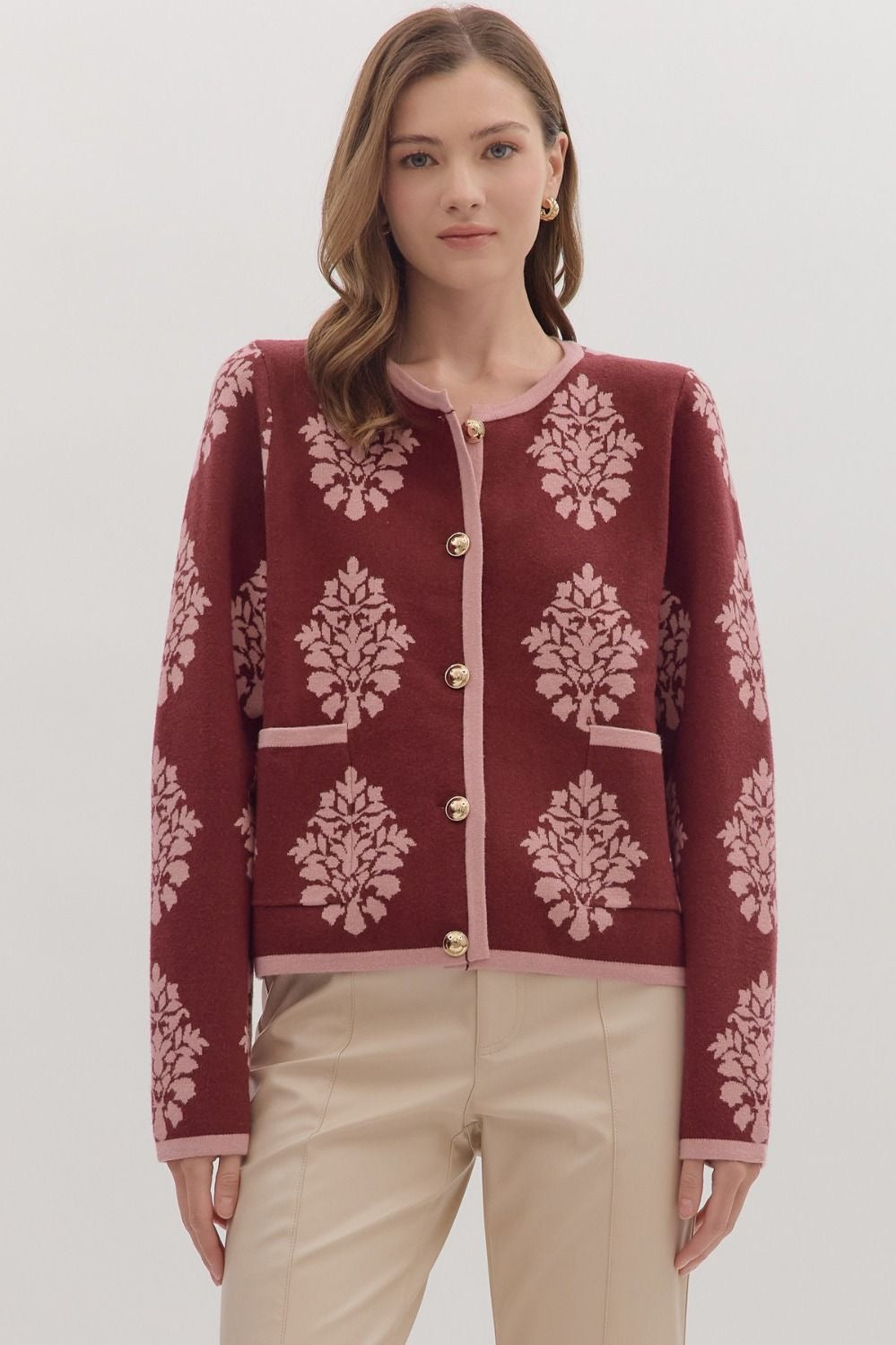 Block Print Burgundy Cardigan