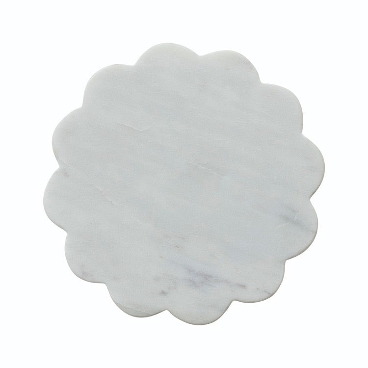 8" Round Marble Scalloped Tray, White