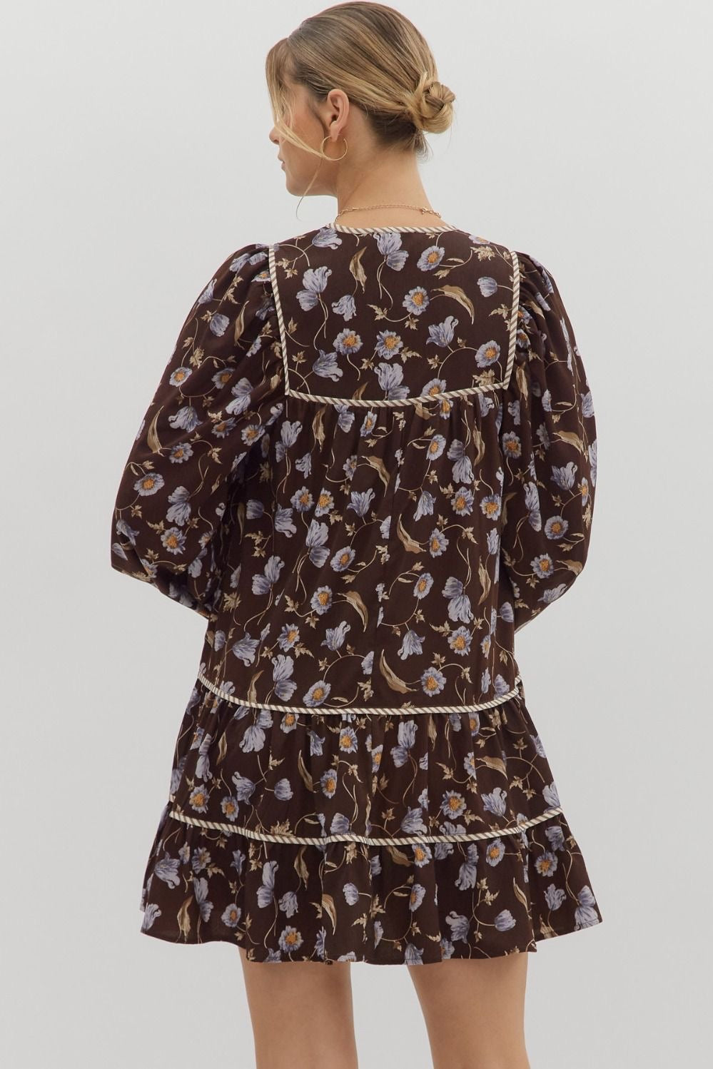 Brown Floral Dress with Ties