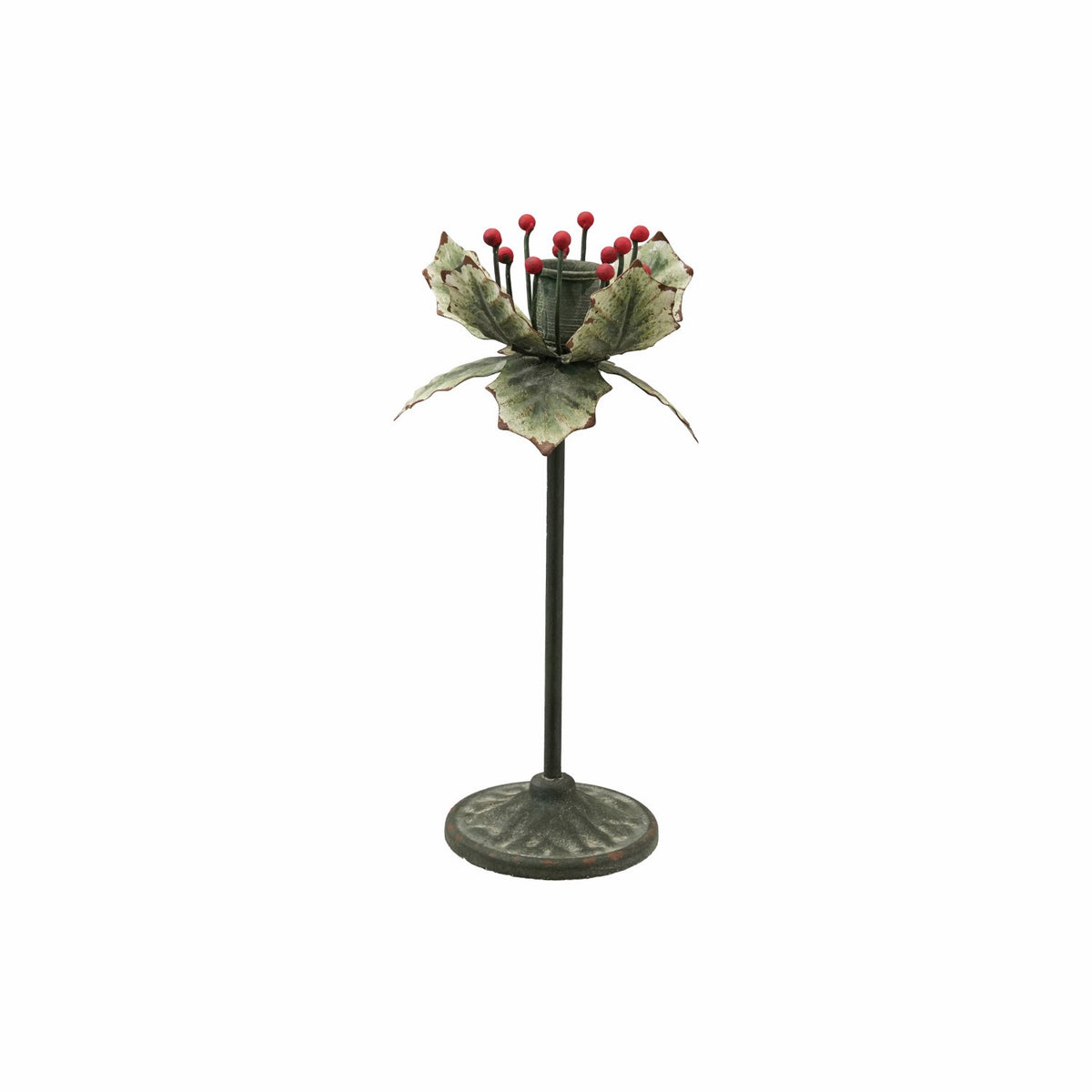 Painted Metal Holly Leaf Shaped Taper Holder