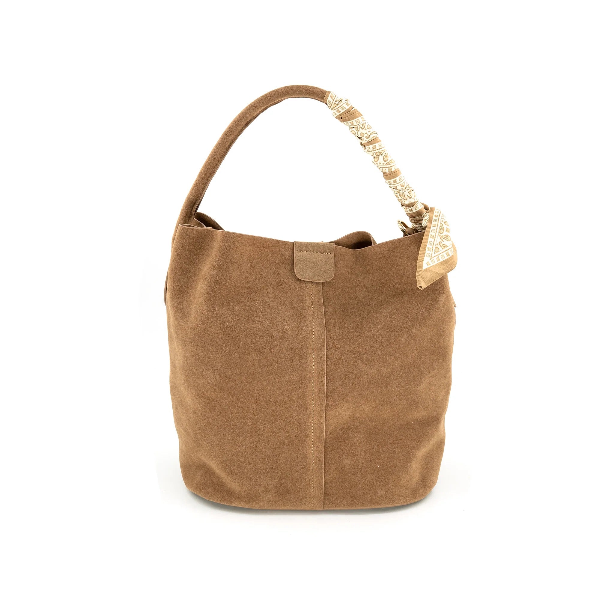 Suede Bucket bag w/ Scarf Handle