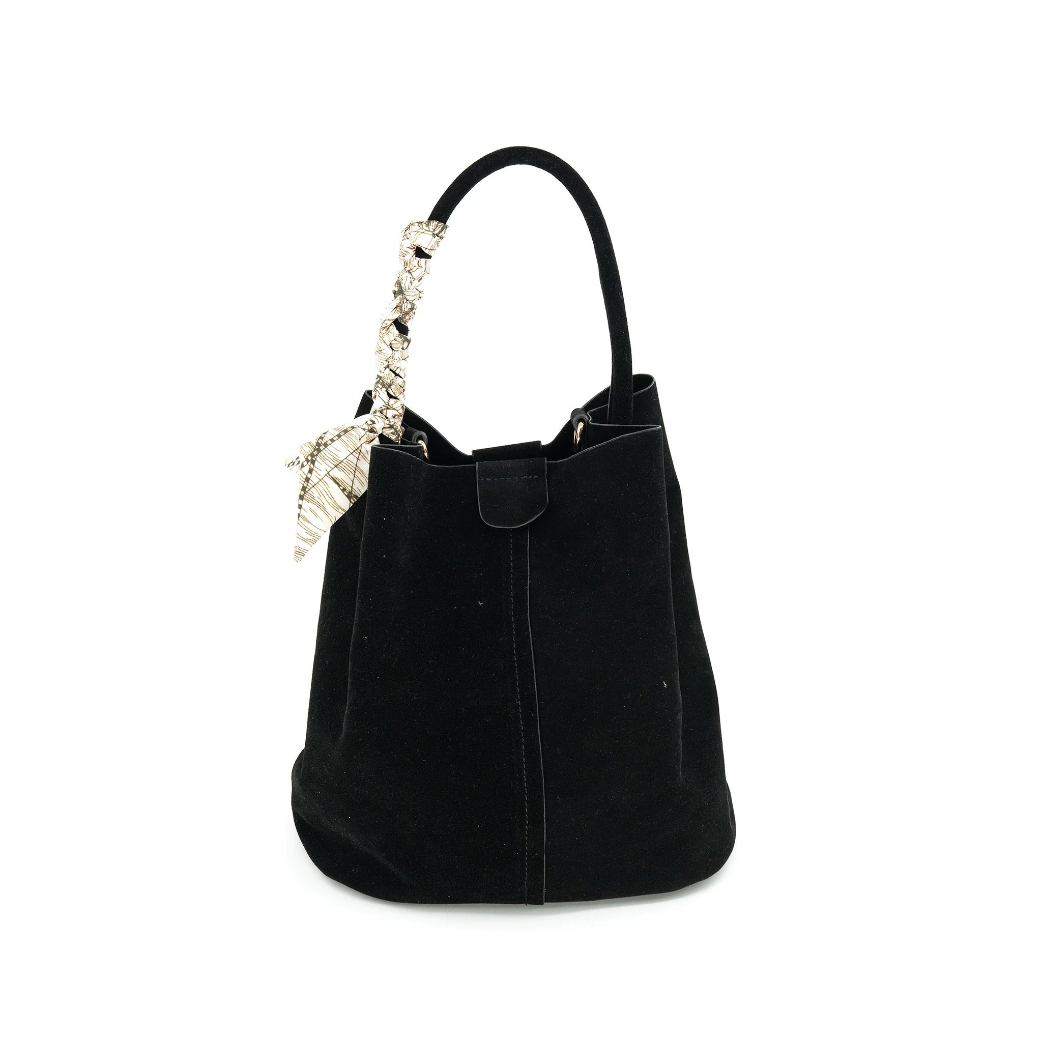 Suede Bucket bag w/ Scarf Handle