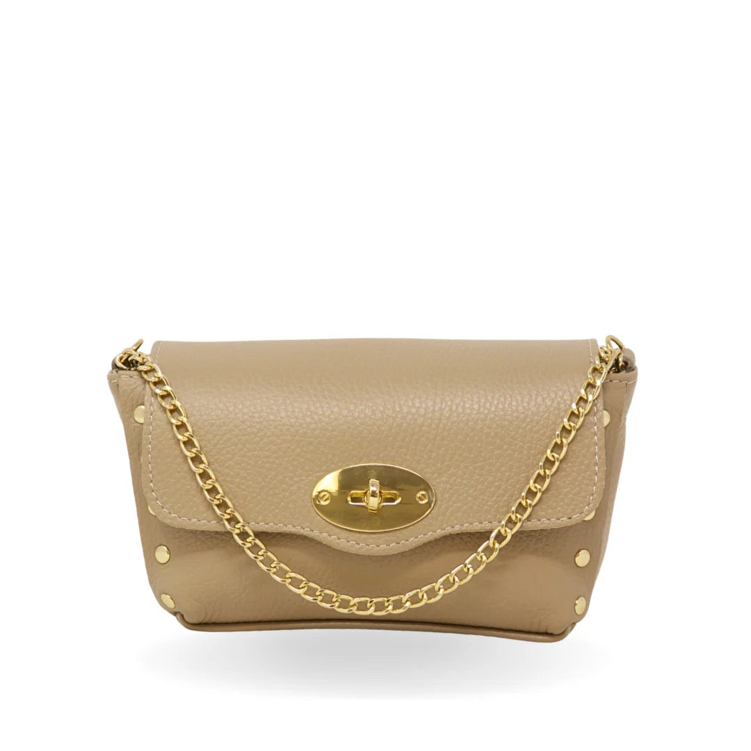 Italian Leather Small Stud Top Handle Crossbody