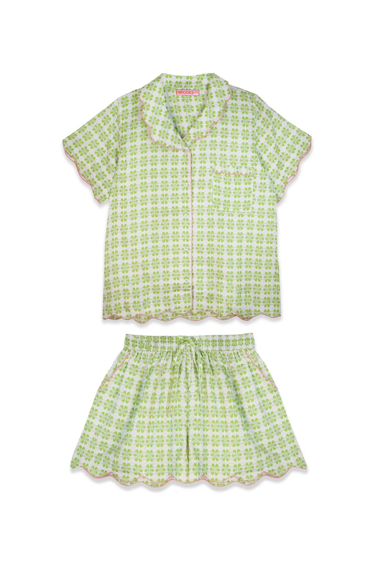 Short Scalloped Pajama Set - Green