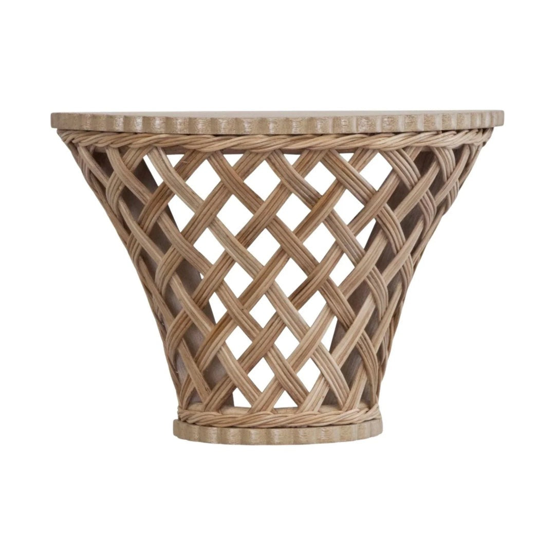 Rattan Wall Bracket Shelf with Trellis Lattice Front Pattern
