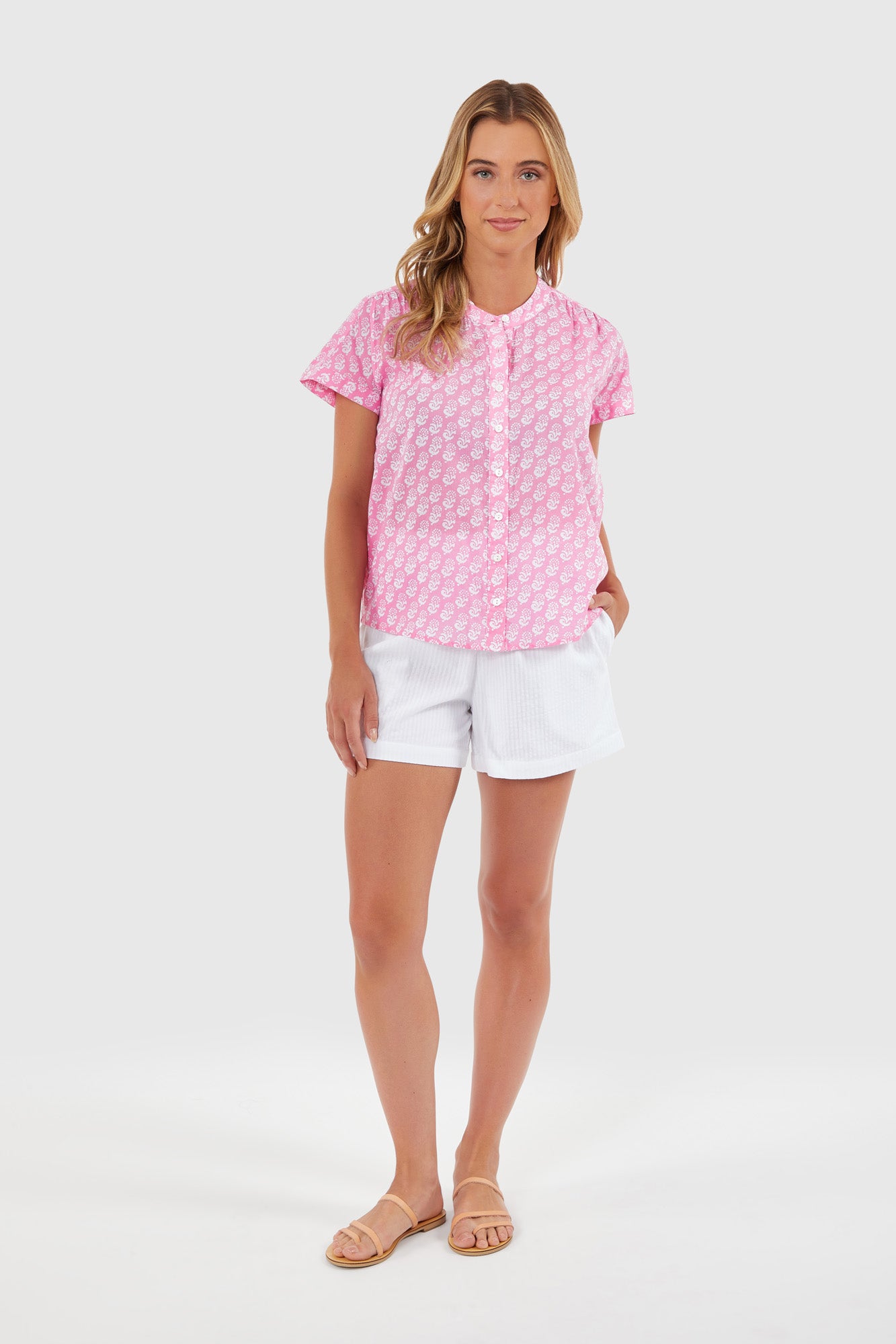 Grace Shirt in Pink Marigolds