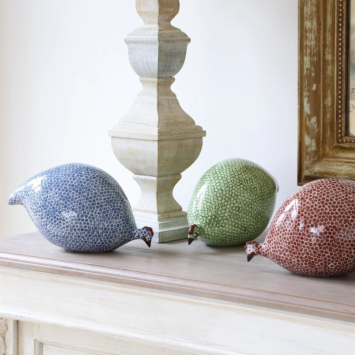 Matte Green Spotted White Guinea Fowl