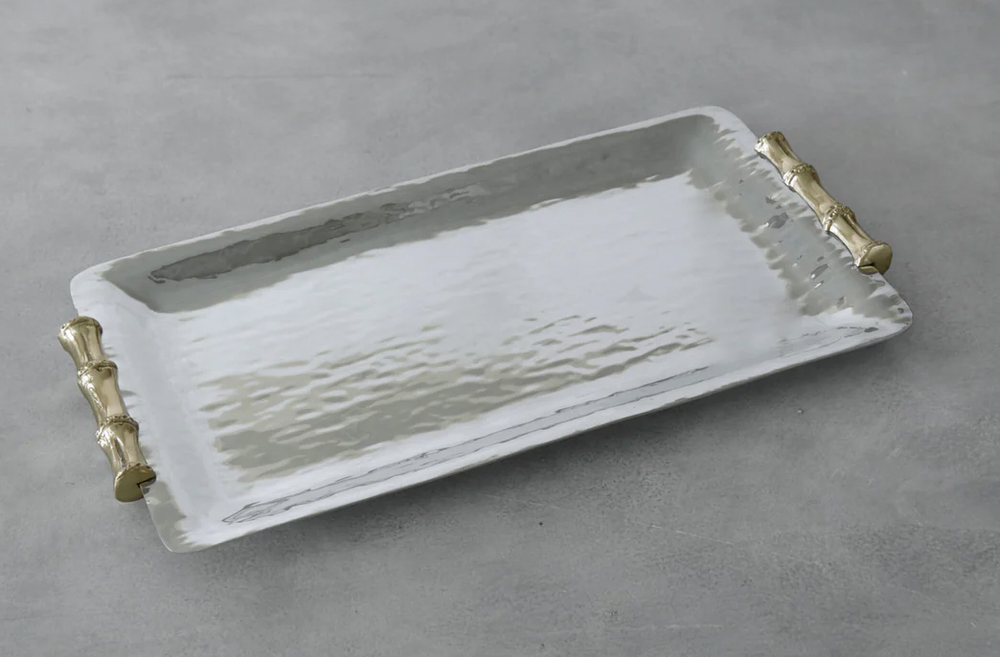 Bamboo Long Rectangular Tray with Gold Handles