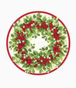 Holly and berry wreath - paper placemats round