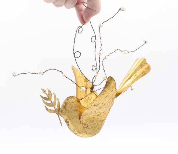 6" Gold Metal Dove Ornament with Pearls