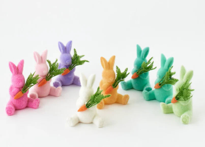 Flocked Bunny w/ Carrot - Small