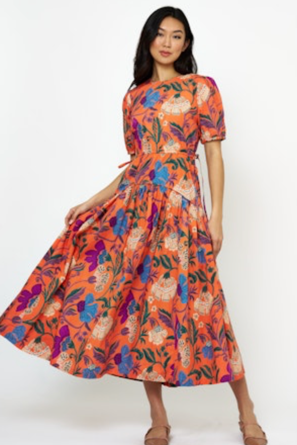 Cinched Waist Puff Maxi - Turin Red Dress