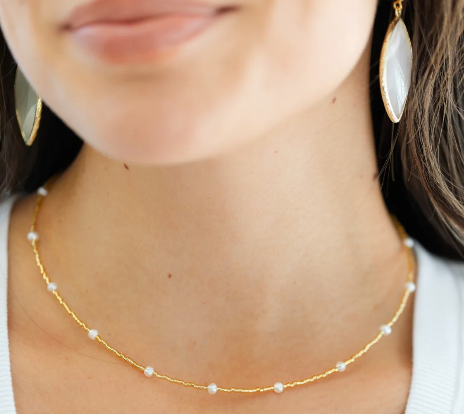 Short Pearl Accented Miyuki Necklace