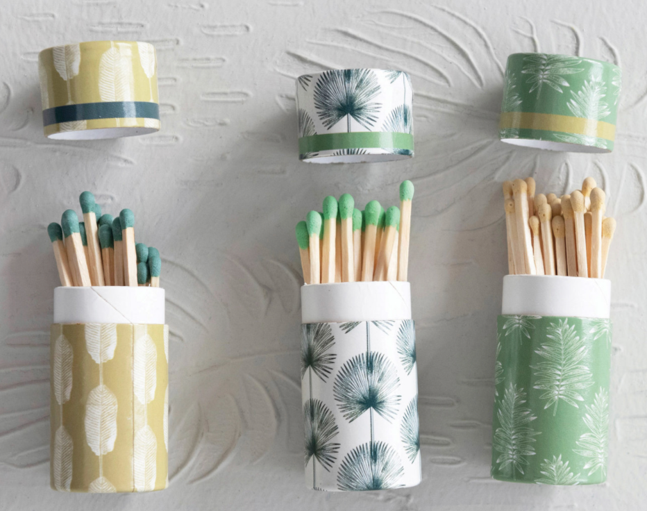 Tube Matchbox with Leaves Print