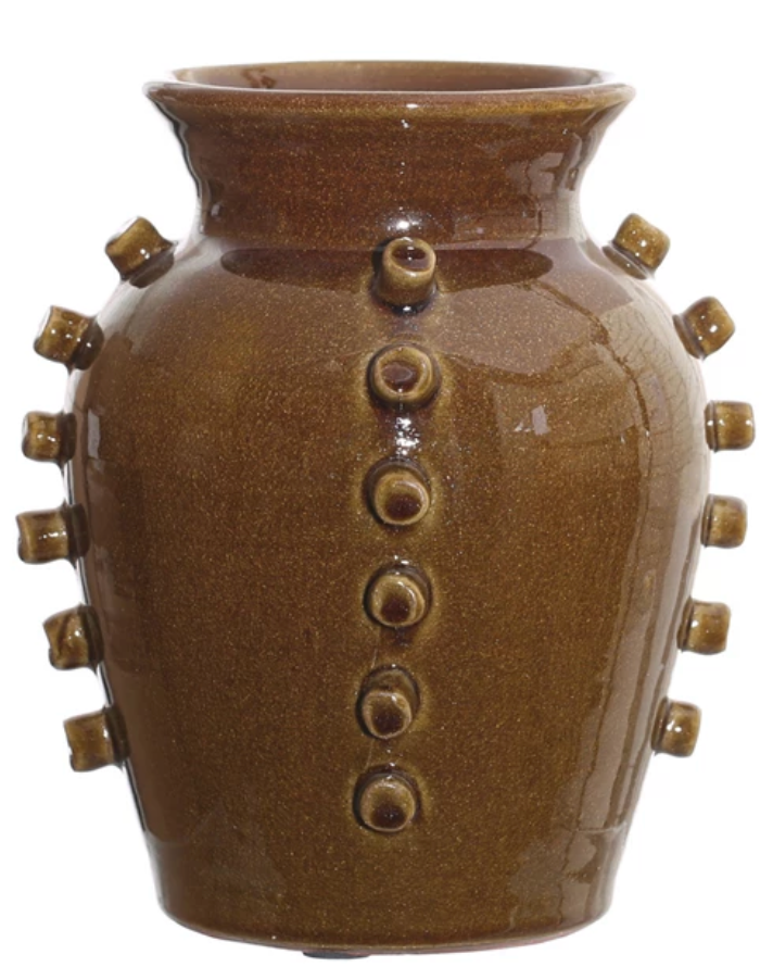 Terra Cotta Hobnails Vase Brown- Large