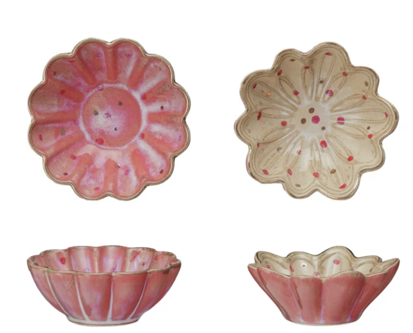 Decorative Stoneware Dish w/ Hand-Painted Dots