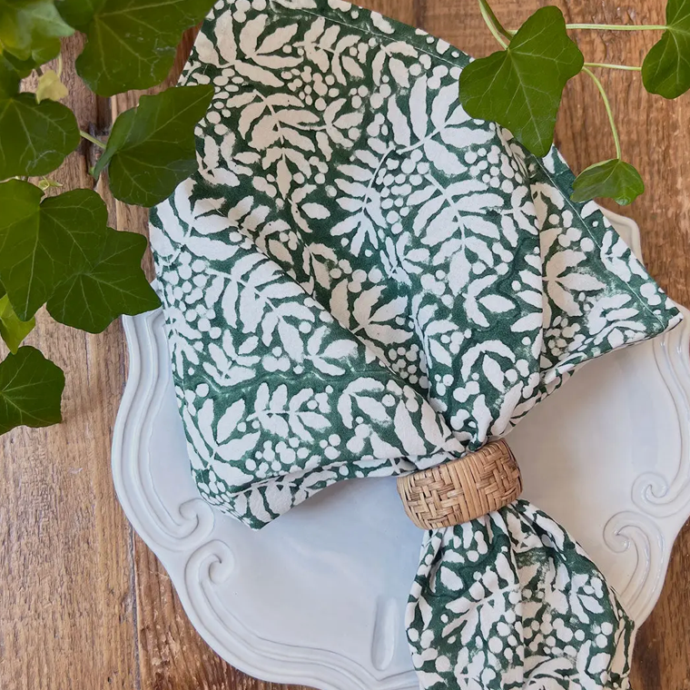 Gathered Garden Napkin Set of 4  in Pine Green