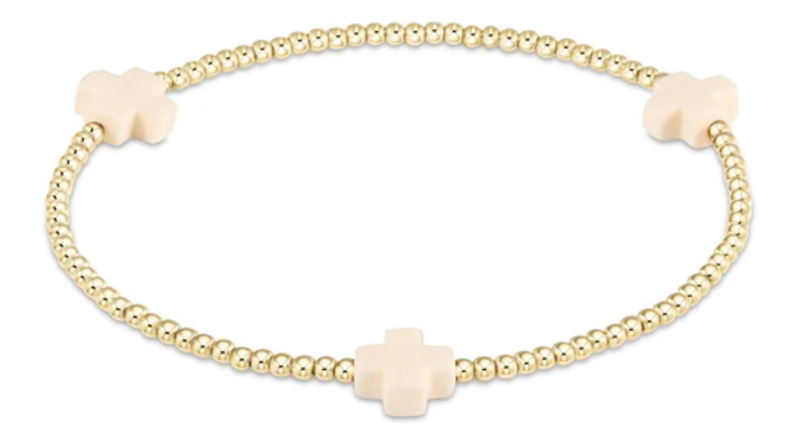Signature Cross Small Gold Pattern 2mm Bead Bracelet
