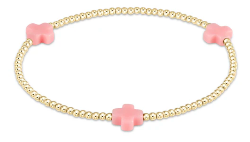 Signature Cross Small Gold Pattern 2mm Bead Bracelet