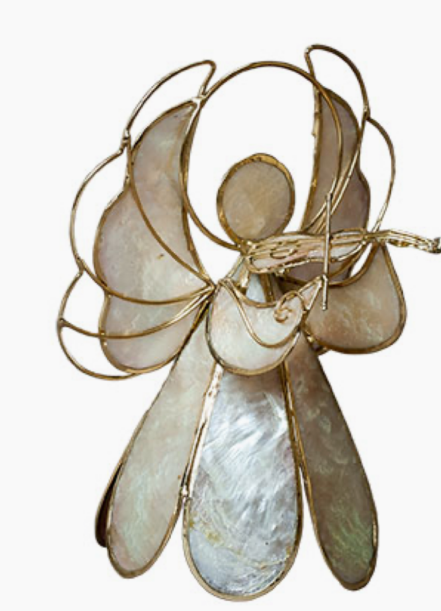 4.25" Small Capiz Angel W/Violin Ornament