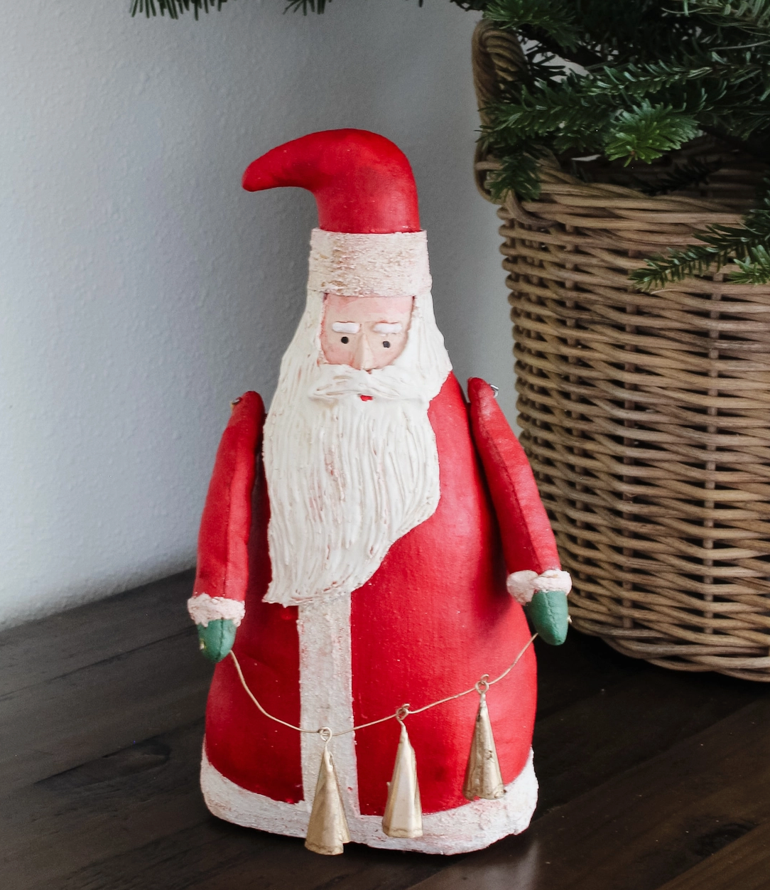 11" Canvas Santa w/Bell Garland