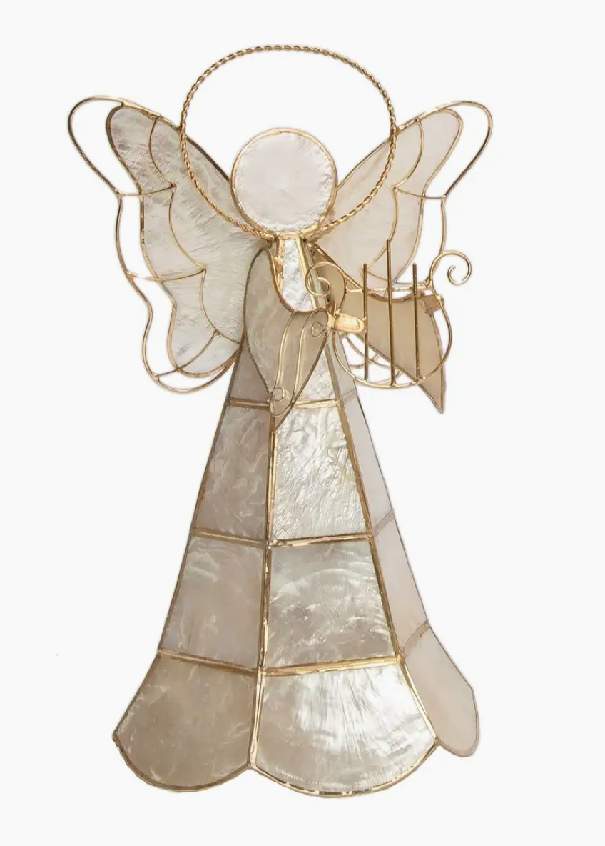 9" Tabletop Capiz Angel W/Paned Dress
