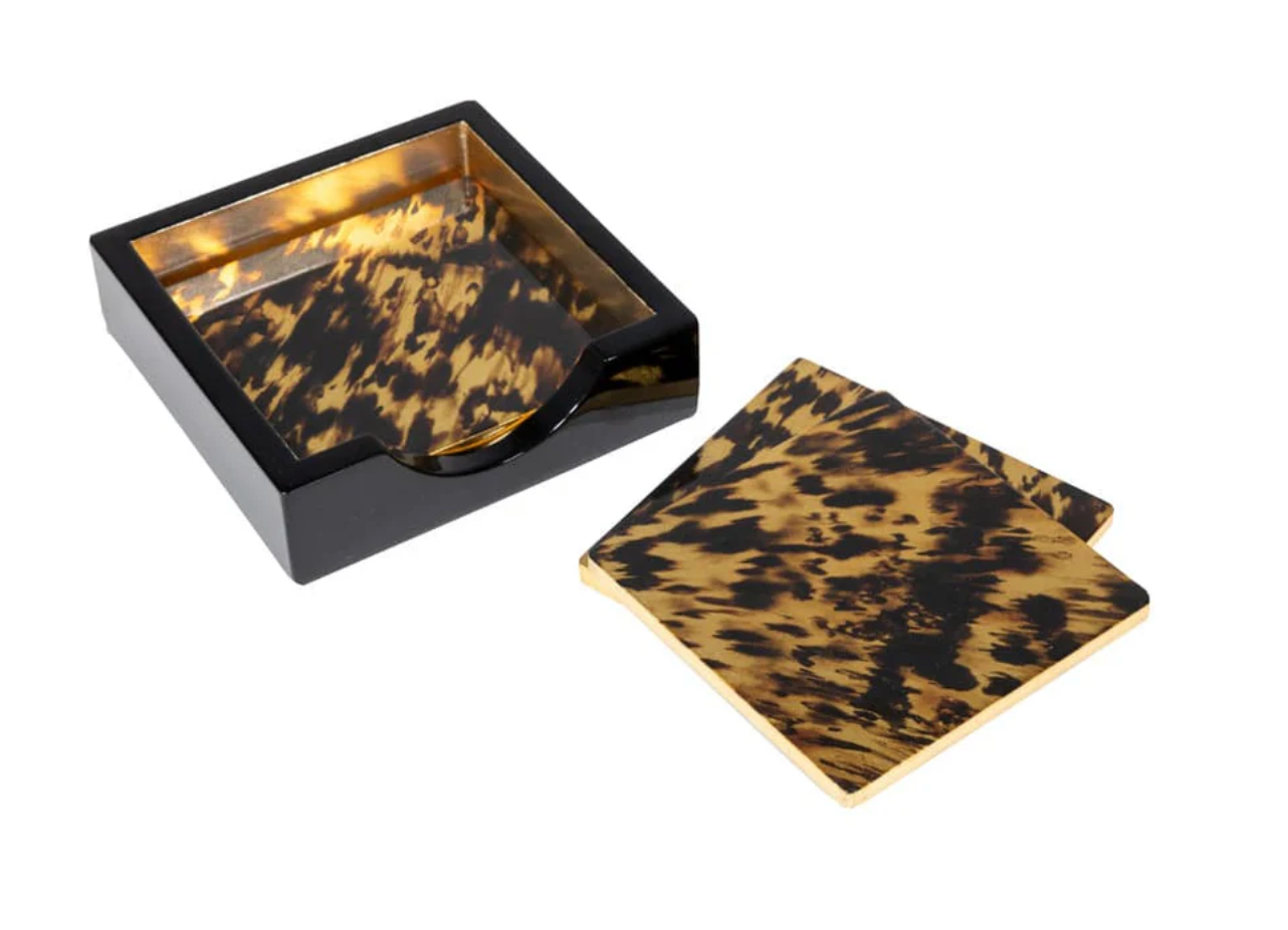 Tortoiseshell Lacquer Coasters-Set Of 4