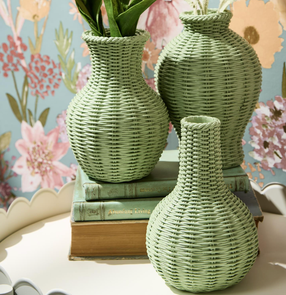 Verdigris Green Basket Weave Pattern Vase