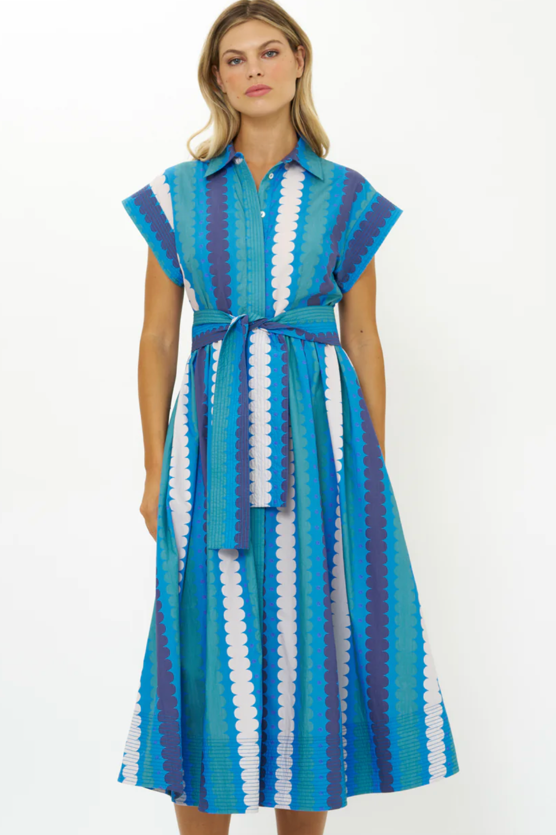 Belted Shirt Dress- Meko Blue