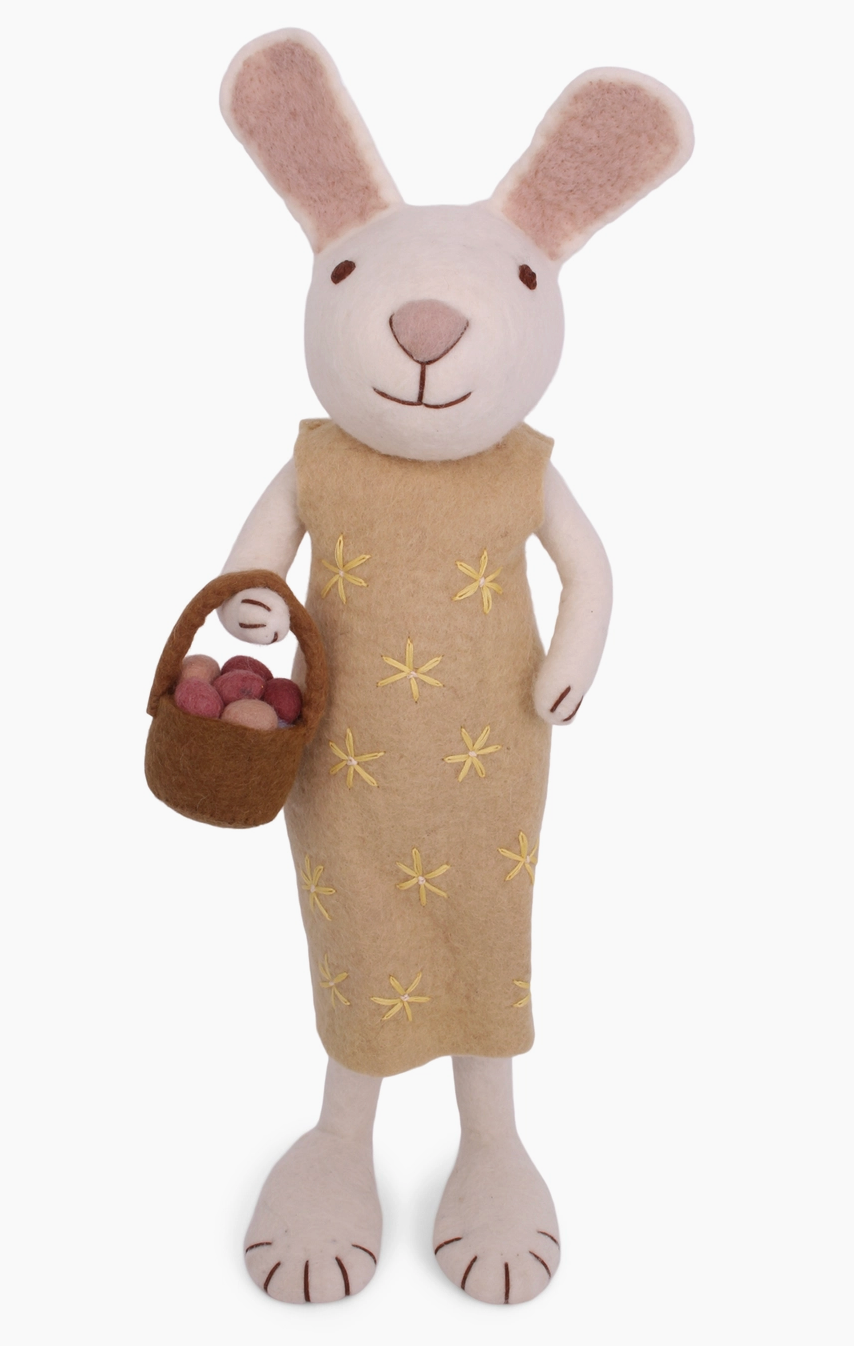 X-Large White Bunny w/ Yellow Dress & Egg Basket