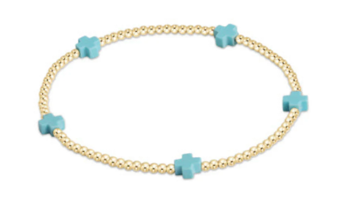 Signature Cross Small Gold Pattern 2mm Bead Bracelet