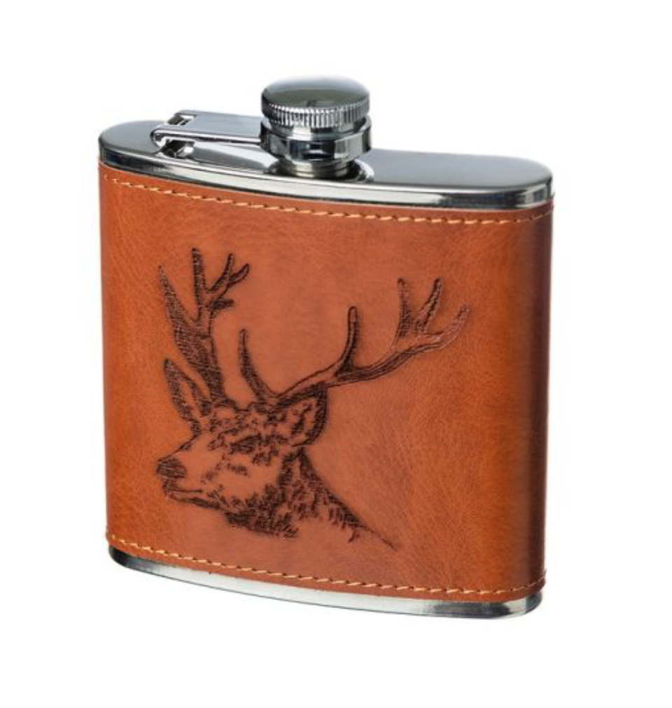 Leather Hip Flask - Stag