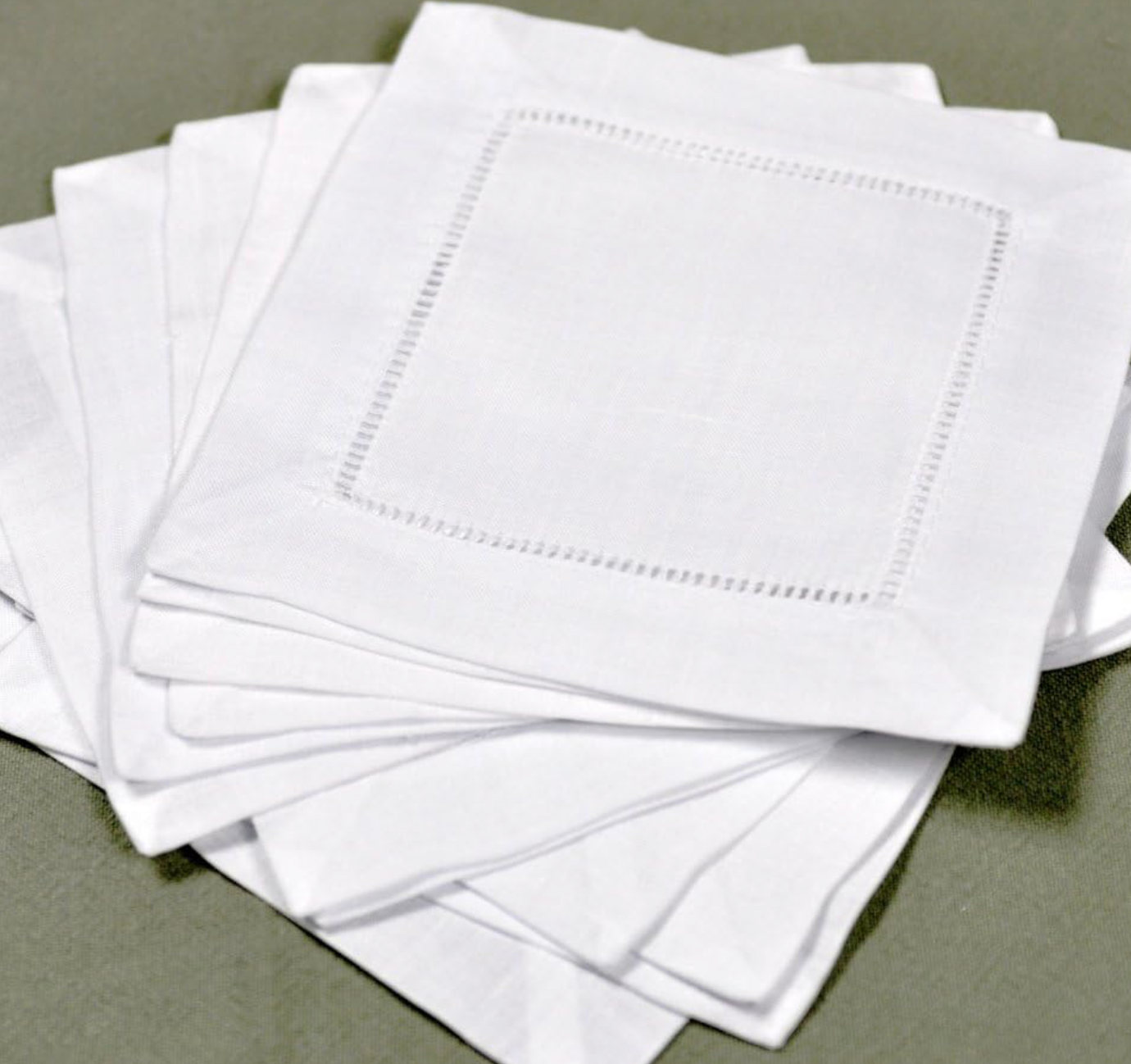 Set of 4 - Hemstitched Linen Cocktail Napkins
