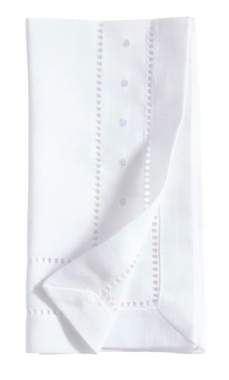 Set of 6 - Linen Dinner Napkins w/ Swiss Dots