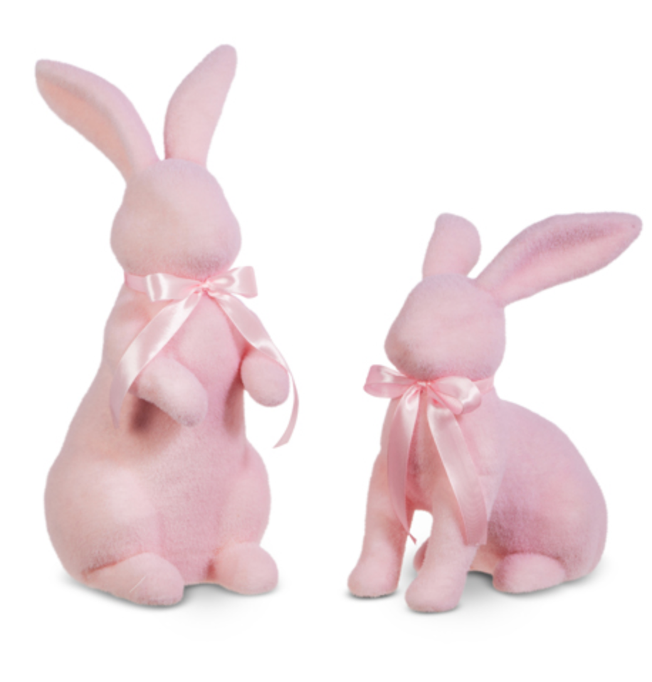 16" Pastel Pink Flocked Bunny