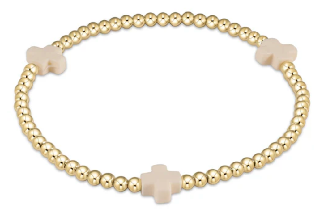 Enewton Extends - Signature Cross Gold Pattern 3mm Bead Bracelet - Off White